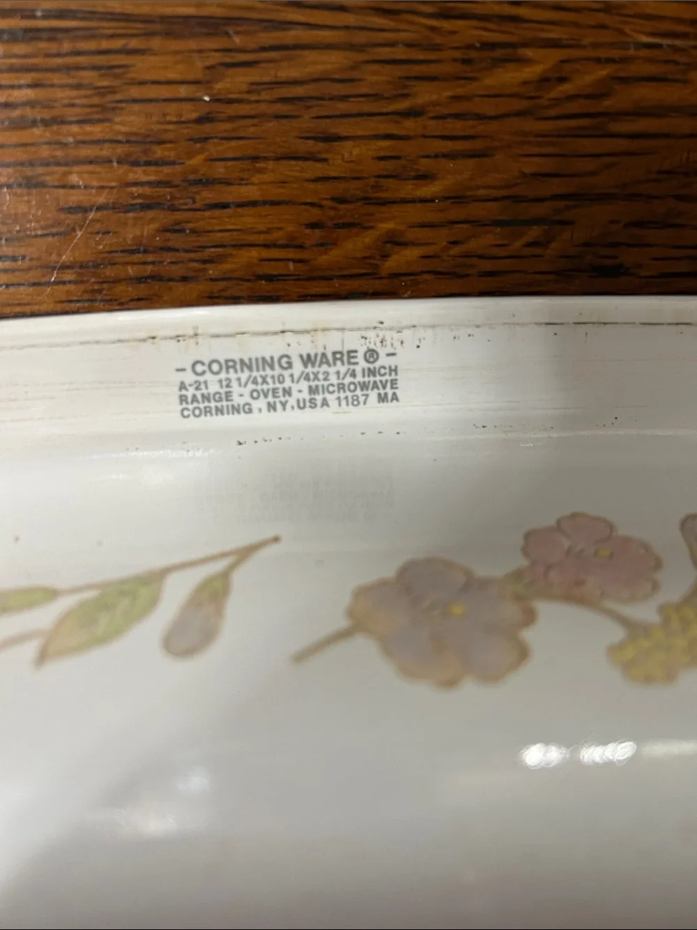 Corningware White Baking Dish with Pastel Bouquet Pattern
